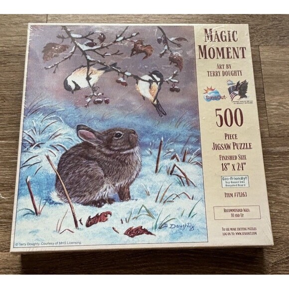 SunsOut Other - "Magic Moment" By Terry Doughty 500 Piece 18" X 24" Rabbit, Bird, Winter SEALED